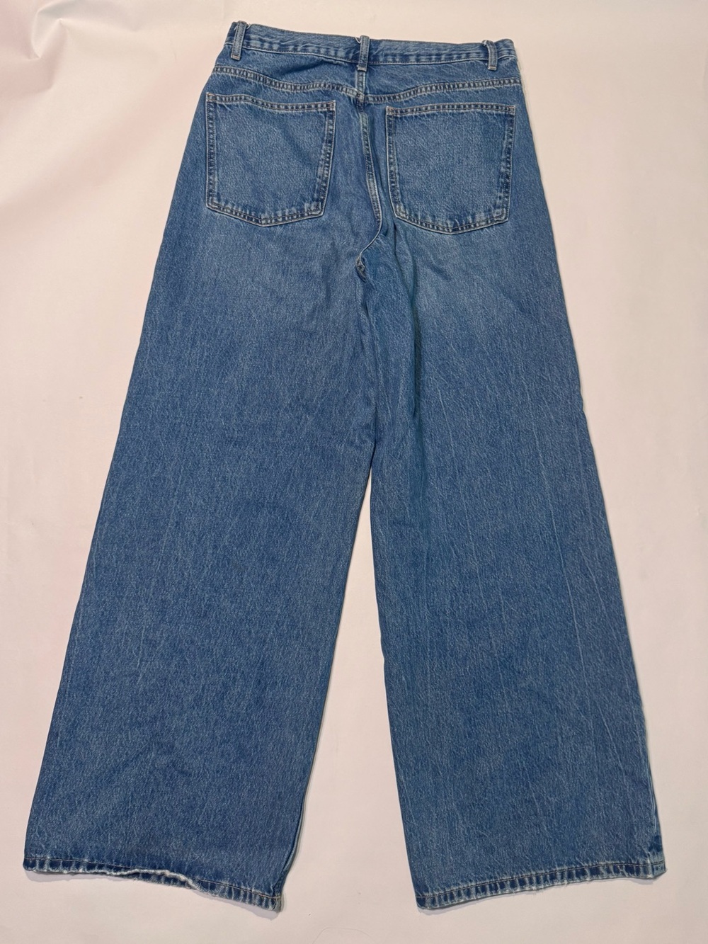 Zara Wide Leg Jeans Womens Crossover Blue High Rise Medium Wash Minimalist 12 - Picture 2 of 7